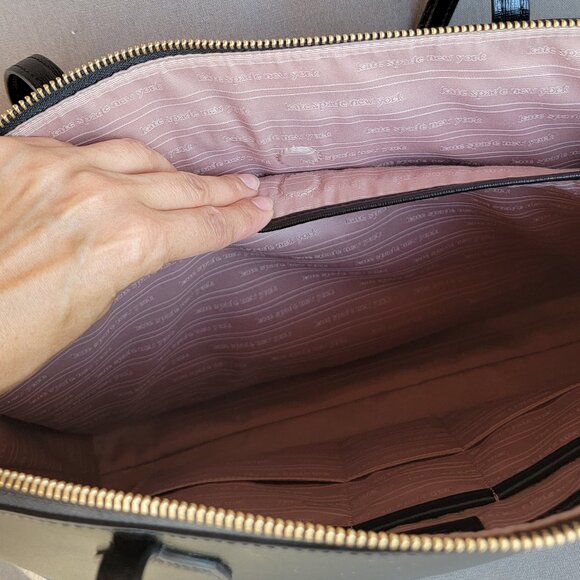 KATE SPADE Bleecker Black Saffiano Leather Large Zip Top Tote Bag - Picture 14 of 15